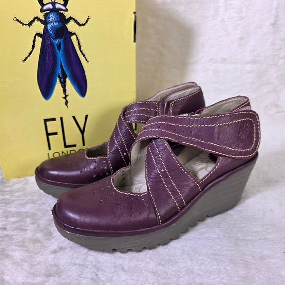 Fly London Shoes - Fly London Yepe Lilla Purple Leather Wedge Sandals Loafers Womens 39 8